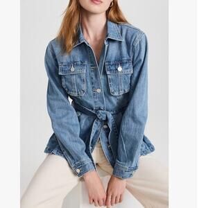 Blank NYC Cinch Waist Belted Long Denim Jacket Large